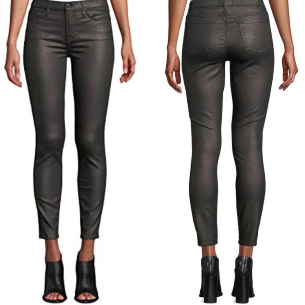 7 For All Mankind Metallic Twill Ankle Skinny Jeans Gunmetal Low Rise Size 27